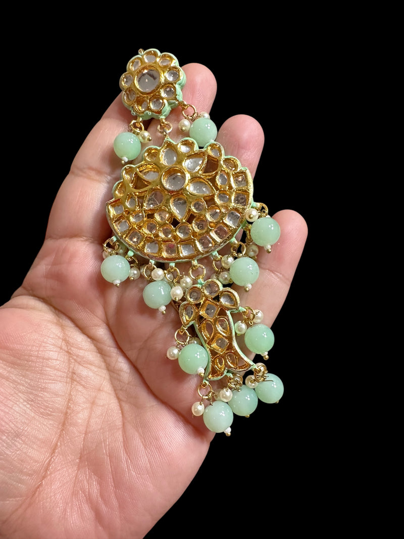 Farwah large  Kundan earrings  - Mint   ( READY TO SHIP )