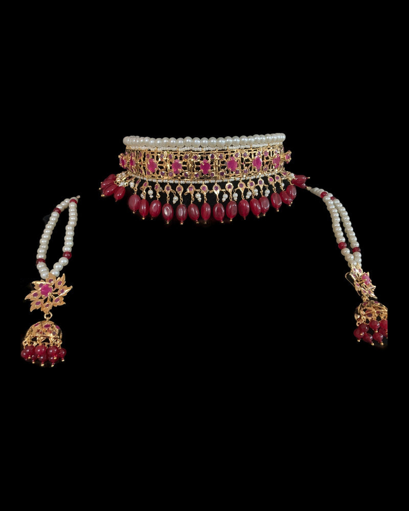 C584 Jadavi lacha in ruby beads- semiprecious  ( READY TO SHIP )