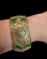 Broad Gold-Plated CZ Polki Kadhas – Green & Clear Combination ( READY TO SHIP )
