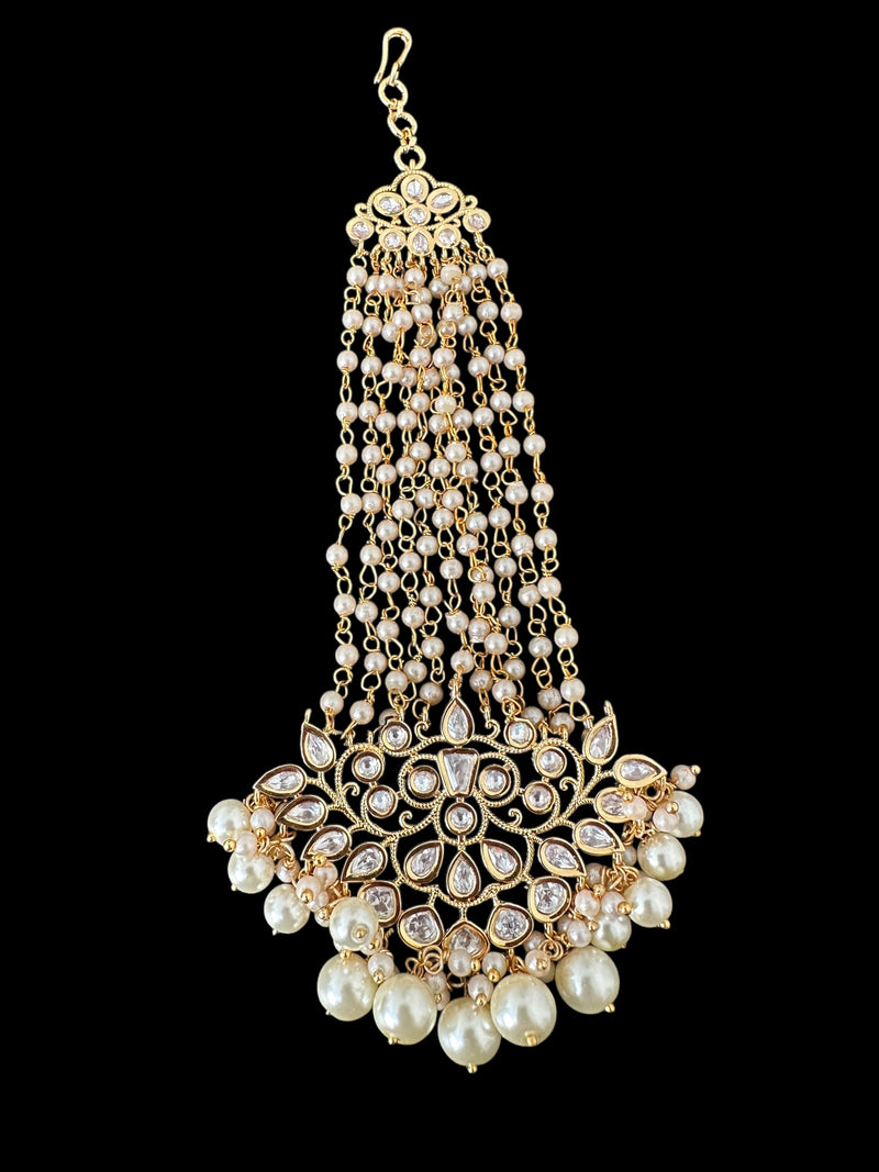 DJHR145 Gold plated high quality Polki jhoomar - Pearls ( READY TO SHIP )