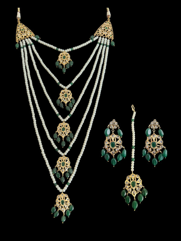 Soha Hyderabadi five layer necklace / satlada in Green( READY TO SHIP )