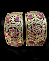Broad Gold-Plated CZ Polki Kadhas – Ruby & Clear Combination ( READY TO SHIP )