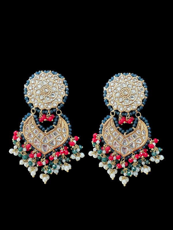 DER639  Sapphire ruby emerlad thapa kundan earrings ( READY TO SHIP )