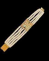 Gold Plated Silver Navratan Bracelet with Freshwater Pearls ( READY TO SHIP )