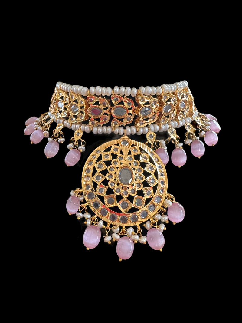 C281 Anmara gold plated choker in fresh water pearls  in pink beads ( READY TO SHIP )