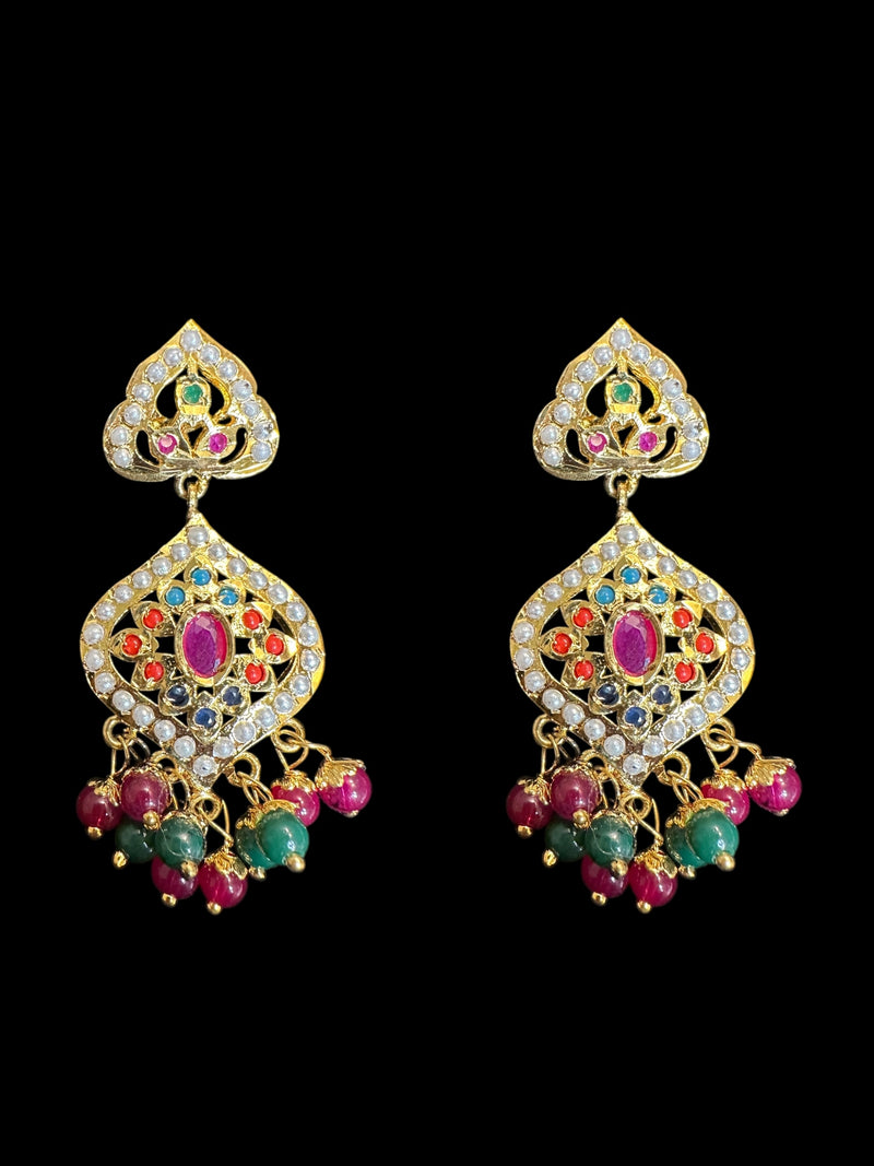 Jadau pendant earrings - Navratan ( READY TO SHIP )