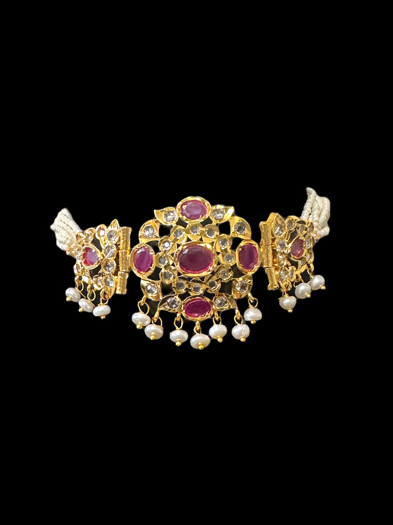 C302 MUSHK hyderabadi choker with earrings -Ruby ( SHIPS IN 4 WEEKS )