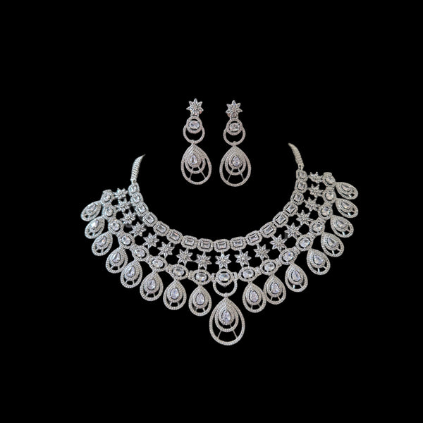 DNS81 silver plated diamanté necklace with earrings ( SHIPS IN 4 WEEKS  )