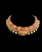 C606 Gold-Plated Meenakari Hasli Necklace Set with Polki Jhumka Earrings ( READY TO SHIP )
