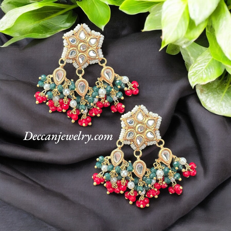 ET567  kundan tops / studs  - Red green beads ( READY TO SHIP )