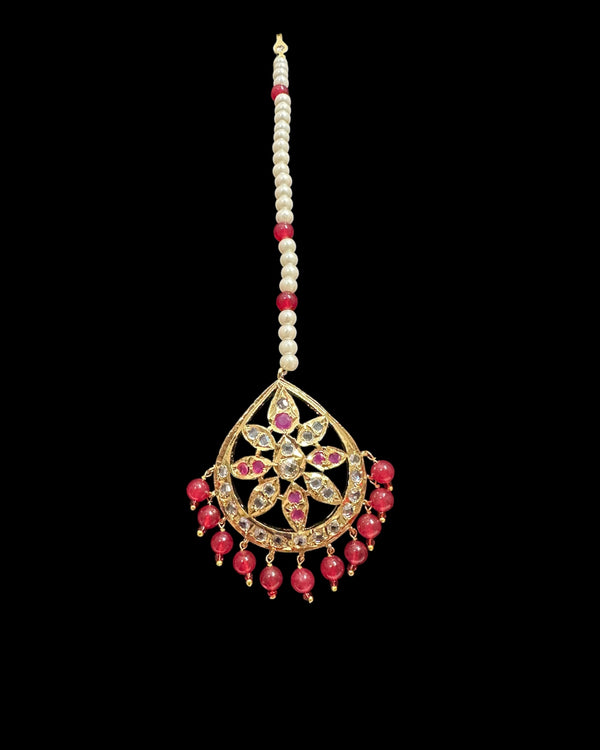 DJTK371 ✨ Ruby CZ Polki Gold-Plated Tika – Traditional Elegance ( READY TO SHIP )