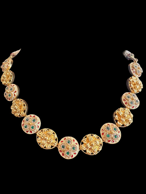 DNS142 meenakari gold plated  necklace with jhumka  set  (READY TO SHIP )