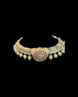 C605 Gold-Plated Meenakari Hasli Necklace Set with Polki Jhumka Earrings ( READY TO SHIP )