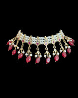 Mahjabeen Traditional Ruby Quartz Chandbali Choker Set – Gold Plated Polki Jewelry ( READY TO SHIP )