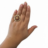 Ruby Emerald Freshwater Pearl Adjustable Ring – Gold-Plated 92.5 Silver ( READY TO SHIP)