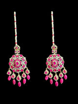 DLN137 MANDIRA Long CZ Pearl Mala with Ruby Beads | Necklace & Earrings Set ( READY TO SHIP )