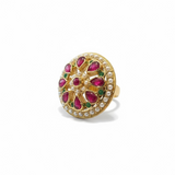 Ruby Emerald Freshwater Pearl Adjustable Ring – Gold-Plated 92.5 Silver ( READY TO SHIP)