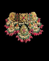 C597 Ruby, Emerald & Pearl Gold-Plated Choker Set | Semi-Precious Stones | Bridal Jewelry ( READY TO SHIP )