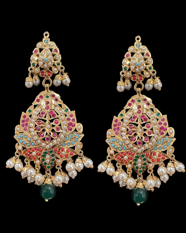 DJET20 Navratan Jadau Earrings tika  – Gold-Plated Elegance ( READY TO SHIP )