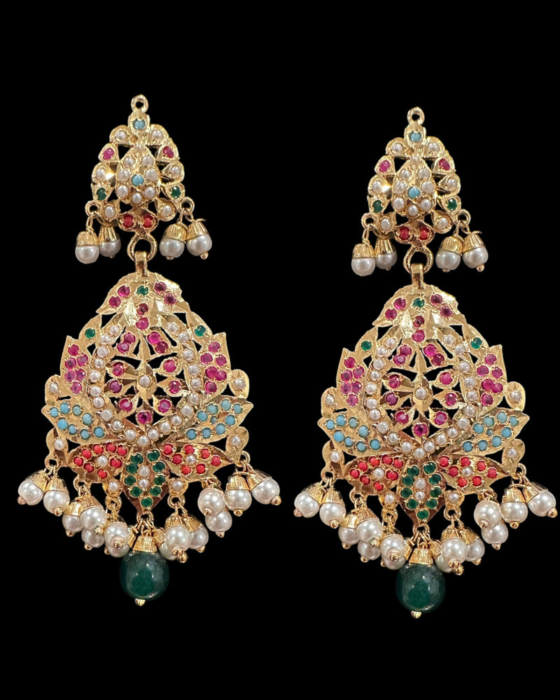 DJET20 Navratan Jadau Earrings tika  – Gold-Plated Elegance ( READY TO SHIP )