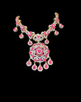 DNS220 ✨ Gold-Plated Ruby & Zircon Short Necklace Set — Vibrant Collarbone Elegance ( READY TO SHIP )
