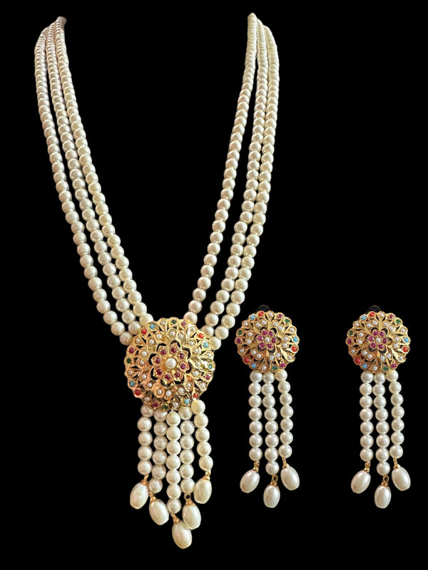 DLN74 SAVAIRA lariat style necklace set in Navratan ( READY TO SHIP )