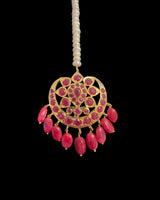 DJTK500 Traditional Hyderabadi Ruby Tika with Freshwater Pearls – Gold Plated ( READY TO SHIP )