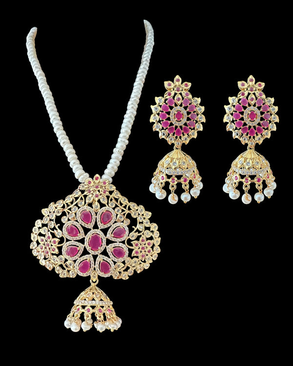 PS317 fresh water pearl pendant set in ruby  ( READY TO SHIP )