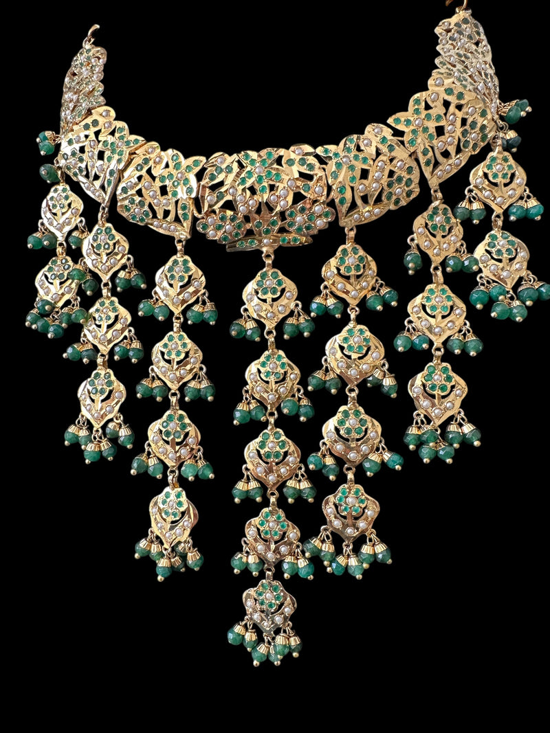 C537 Mehera bridal choker set in emeralds ( READY TO SHIP )