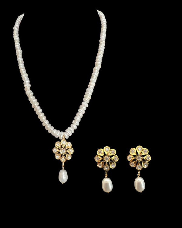PS564 Barkha Floral Moissanite Polki Pendant Set with Freshwater Pearls – Gold-Plated Elegance ( READY TO SHIP )
