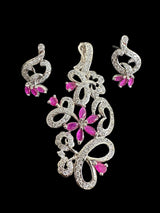 Cz pendant - silver plated with red / ruby cz stones ( READY TO SHIP )