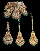 Ruby, Emerald & Pearl Gold-Plated bridal Choker Set | Semi-Precious Stones | Bridal Jewelry ( READY TO SHIP )