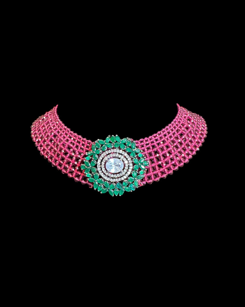 Arushi necklace set  - Red Green   ( READY TO SHIP)