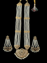 DLN111 Hareem pearl rani haar with jhoomar earrings in pearls  ( READY TO SHIP )