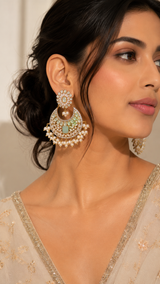 ERS2 Gold-Plated Chandbali Earrings with Zircons & Shell Pearls ( READY TO SHIP )