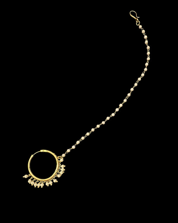Gold-Plated Hoop-Style Nosering with Pearl Dangler – Bridal Elegance ( READY TO SHIP )