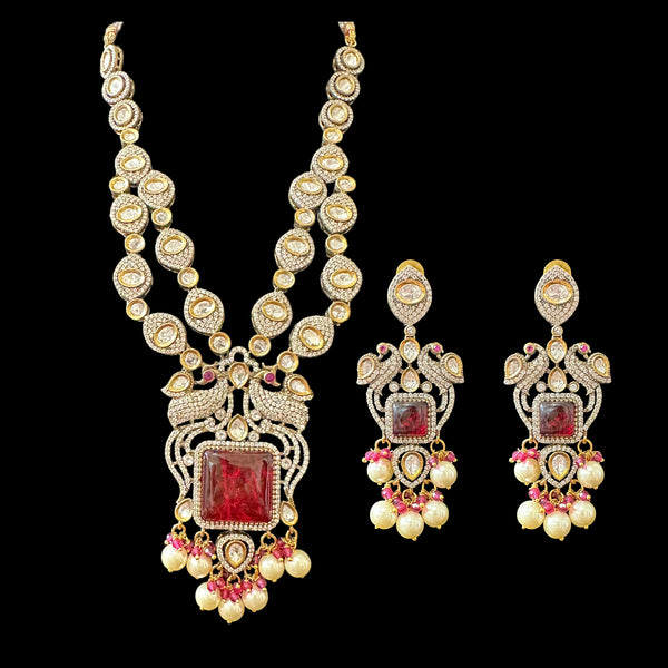 DNS83 Victorian inspired necklace with earrings in red ( READY TO SHIP)