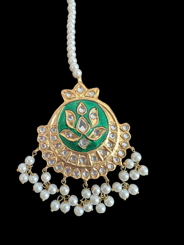 DJTK309 kundan and meenakari tika - green ( READY TO SHIP )