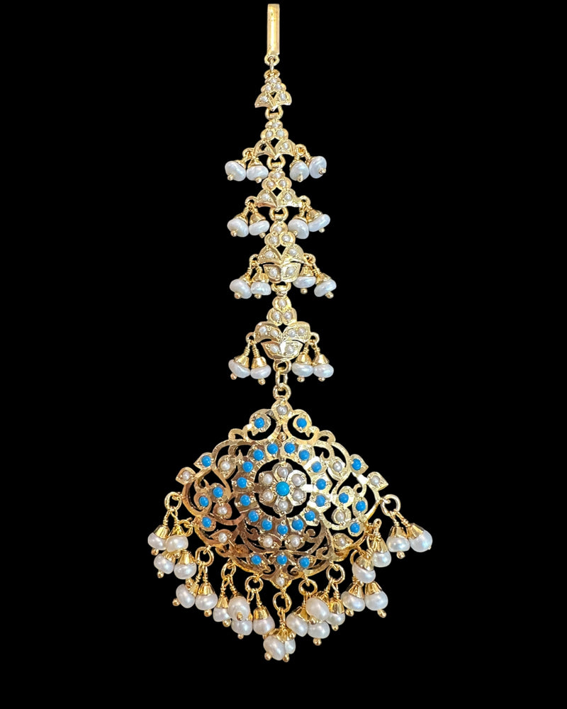 Turquoise & Freshwater Pearl Tika – Gold-Plated 92.5 Silver ( READY TO SHIP )