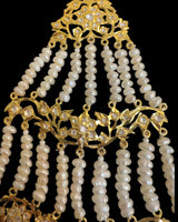 DJHR200 Traditional Hyderabadi Moissanite Polki Bridal Jhoomar with Ruby & Freshwater Pearls ( READY TO SHIP )