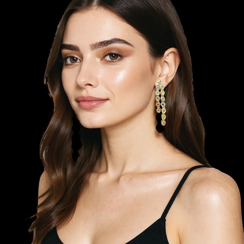 Three-Layer Mala Necklace Set with Earrings – Gold Plated, CZ Polki ( READY TO SHIP )