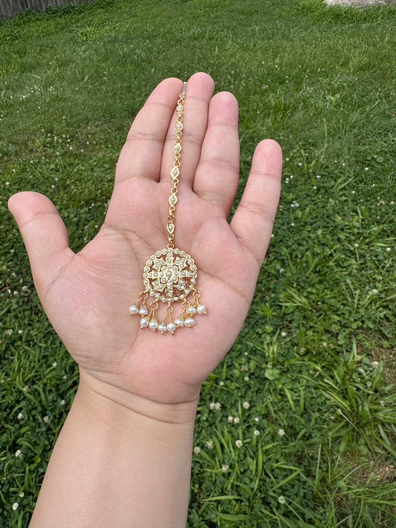 Fresh water pearl tika in gold plated silver ( READY TO SHIP )