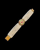 Navratan Gold-Plated Silver Bracelet with Freshwater Pearls ( READY TO SHIP )