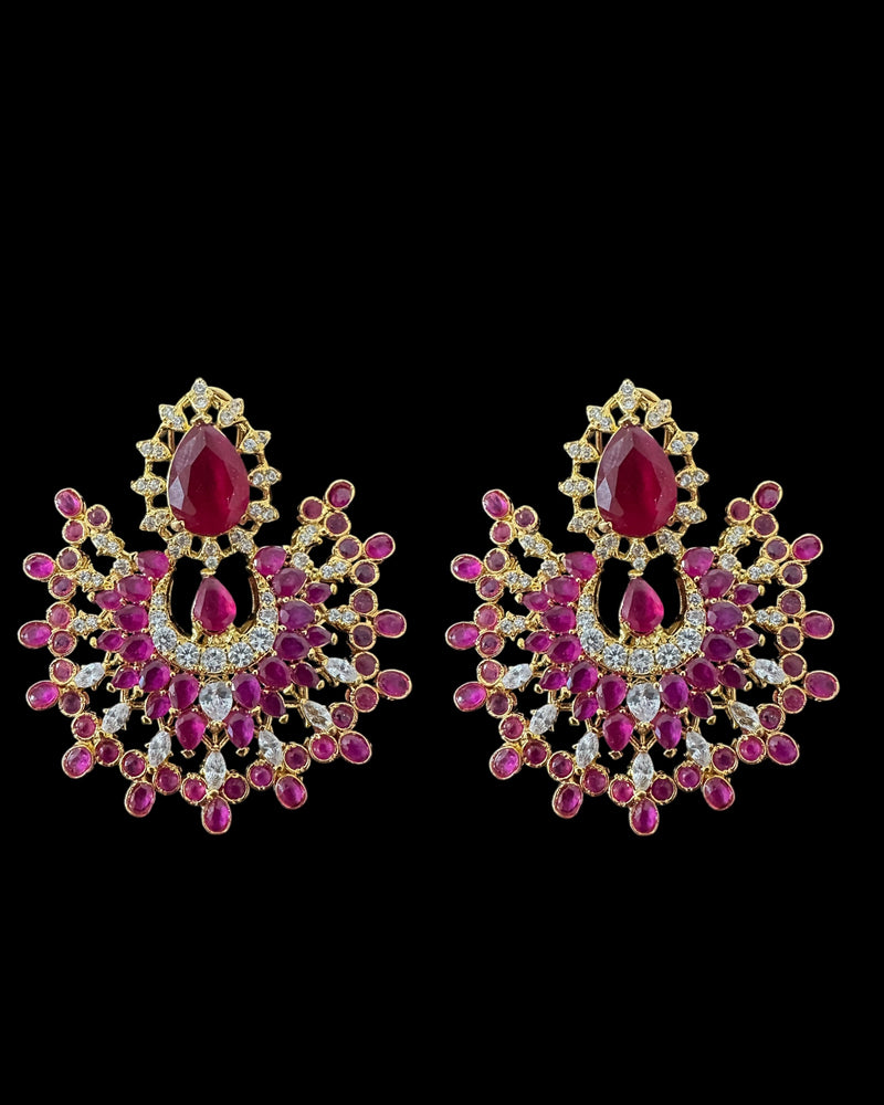 Subhana gold plated chandbali earrings tika set  -Ruby ( READY TO SHIP )