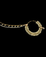 Handcrafted Kundan & Pearl Nosering with Double Chain – Non-Pierced Bridal Nath ( READY TO SHIP )
