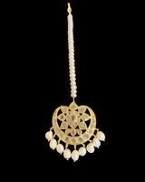DJTK498 Traditional Hyderabadi Glass Polki Tika with Freshwater Pearls – Gold Plated ( READY TO SHIP )