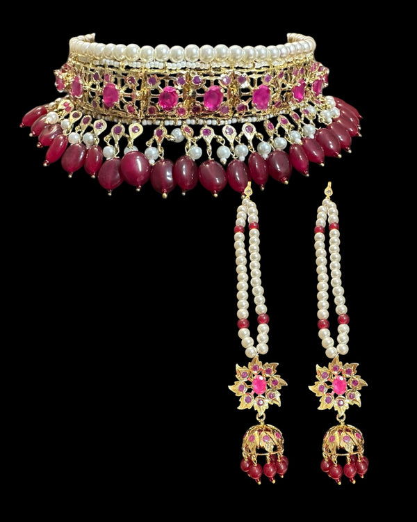 C584 Jadavi lacha in ruby beads- semiprecious  ( READY TO SHIP )