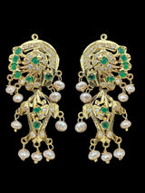 DER634  jadau earrings in fresh water pearls -emerlad ( READY TO SHIP )