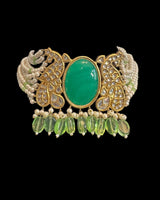 C577 Gold Plated Kundan Choker with Light Green Beads & Earrings ( READY TO SHIP )