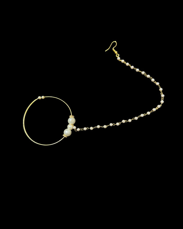 Gold-Plated Pearl Bridal Nosering with Chain ( READY TO SHIP )